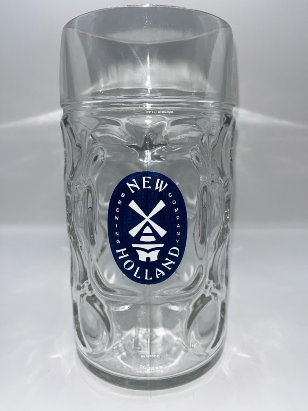 New Holland Glass Beer Stein - Clear Glass with Blue Logo